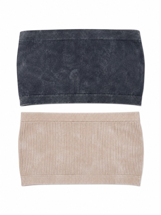 Zenana Outfitters Other - Zenana Outfitters 2-Pack Seamless Bandeau Bras S/M Charcoal Beige Ribbed NWOT